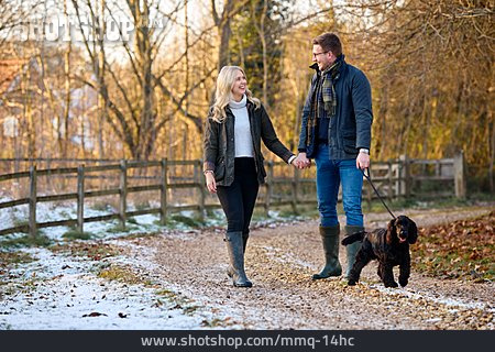 
                Couple, Loving, Cocker Spaniel, Walk The Dog                   