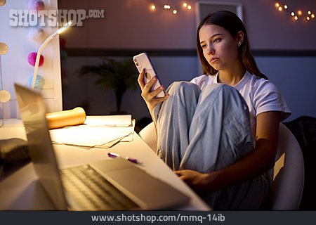 
                Teenager, Home, Serious, Tired, Reading, Online                   