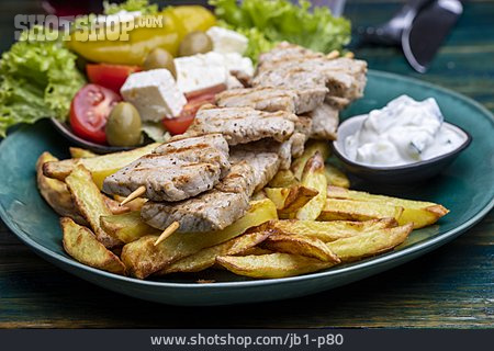 
                Abendessen, Fleischspieß, Griechische Küche                   