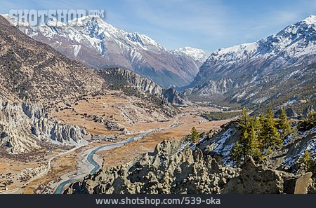 
                Gebirge, Fluss, Nepal                   