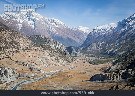 
                Fluss, Tal, Gebirgslandschaft, Nepal                   