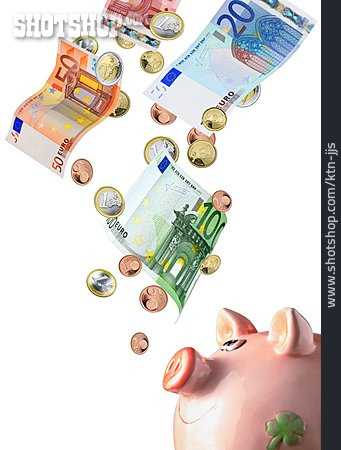 
                Sparen, Euroscheine, Euromünzen, Geldregen, Geldsegen                   