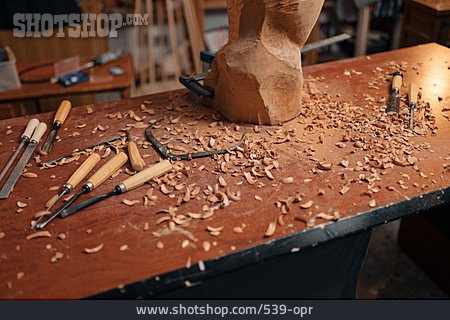 
                Holz, Arbeitsplatz, Bildhauer, Holzspäne, Handwerkskunst                   