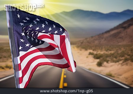 
                Reiseziel, Usa, Flagge, Highway                   