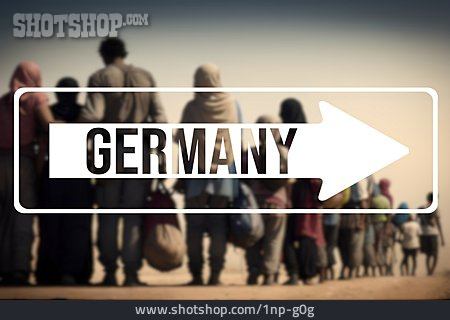 
                Germany, Richtungspfeil, Flüchtlingskrise, Zuwanderung                   