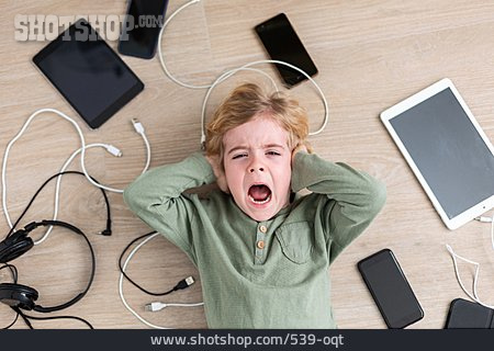 
                Junge, Stress, Smartphone, überforderung, Wutanfall, Tablet-pc                   
