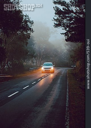 
                Herbst, Auto, Landstraße, Scheinwerferlicht                   