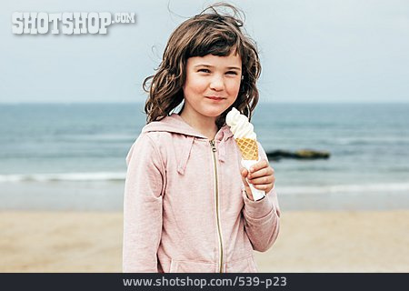 
                Mädchen, Glücklich, Strand, Eiscreme                   