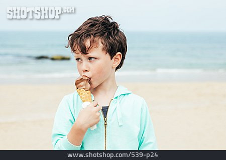 
                Junge, Strand, Sommer, Eiscreme                   