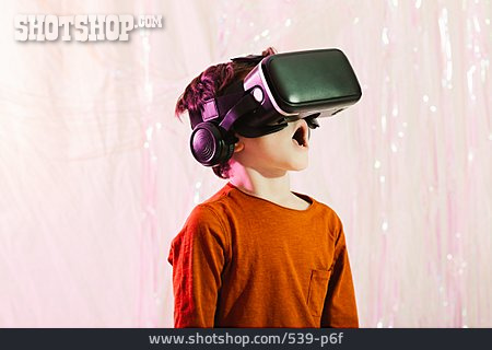 
                Junge, überraschung, Virtuelle Realität, Mund Offen, Head-mounted Display                   