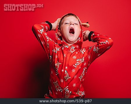 
                Junge, Weihnachten, Gähnen, Pyjama                   