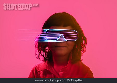 
                Mädchen, Brille, Futuristisch, Neonlicht, Lichtspur                   