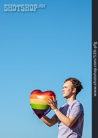 
                Freiheit, Luftballon, Regenbogenfarben, Person                   