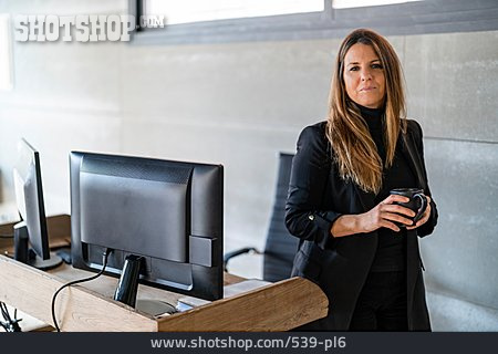 
                Geschäftsfrau, Lächeln, Computer, Arbeitsplatz                   