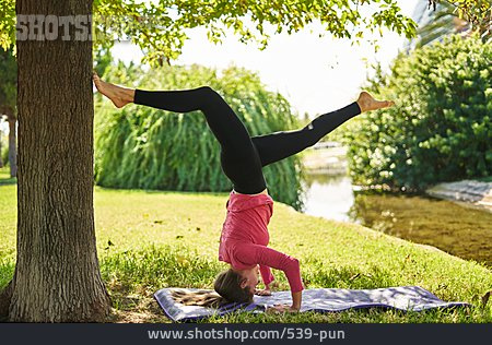 
                Baumstamm, Kopfstand, Outdoor Yoga, Salamba Shirshasana                   