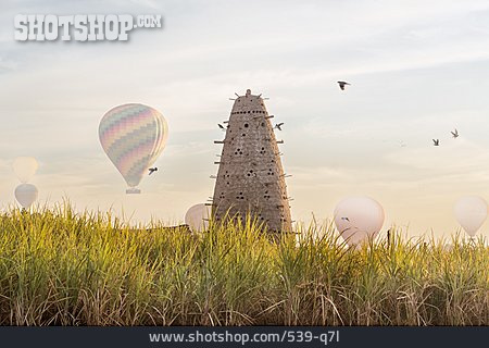 
                Heißluftballon, ägypten, Lehm, Lehmbau, Taubenhaus                   