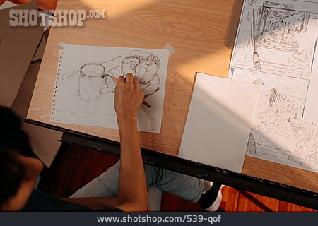 
                Zeichnen, Bleistift, Stillleben, Zeichentisch                   
