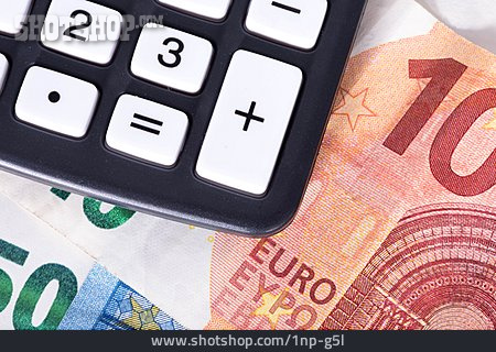
                Geld, Taschenrechner, Euroschein                   