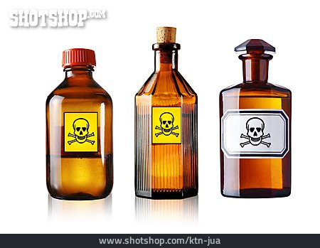 
                Totenschädel, Apothekerflasche, Gefahrenhinweis                   