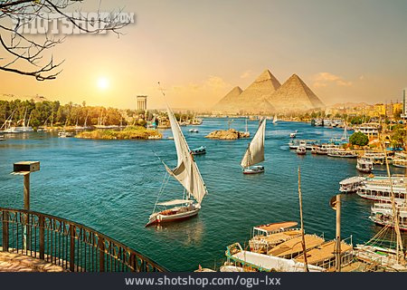 
                Segelboot, ägypten, Pyramiden, Nil                   