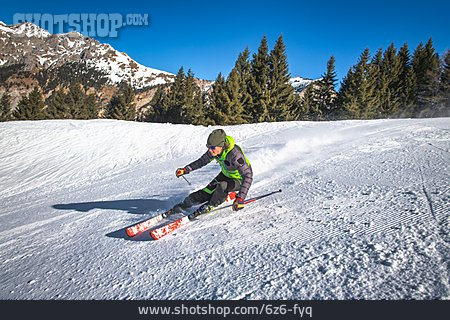 
                Skifahren, Skifahrerin, Abfahrtski                   