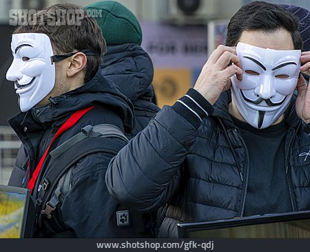 
                Demonstration, Unkenntlich, Weiße Maske                   