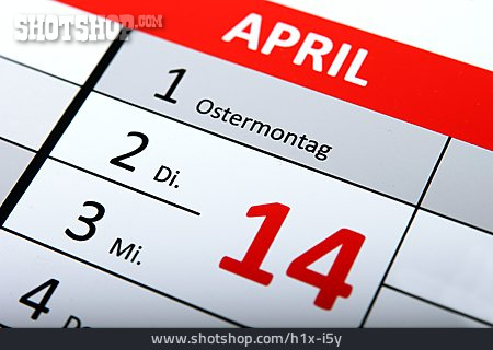 
                Kalender, April, Feiertag, Ostermontag                   