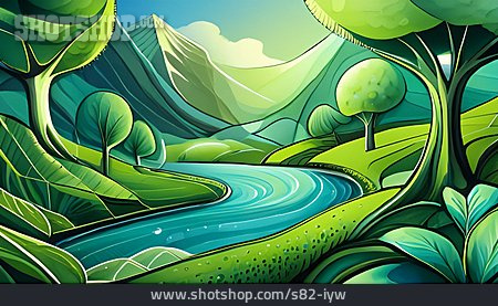 
                Landschaft, Fluss, Illustration                   