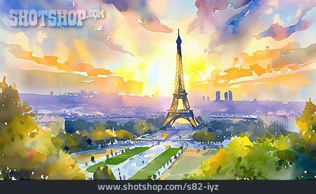 
                Aquarell, Paris, Eiffelturm                   