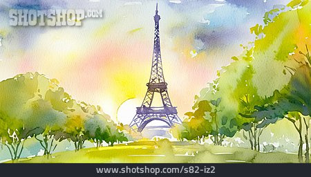 
                Aquarell, Eiffelturm                   