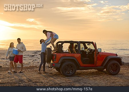 
                Strand, Picknick, Freunde, Jeep                   